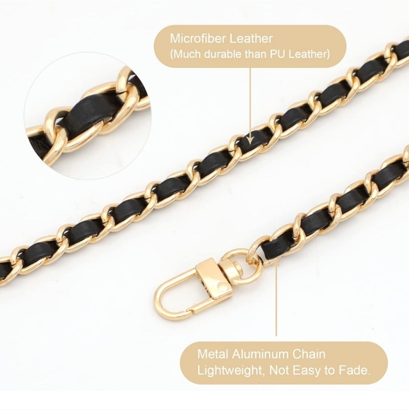NEW Gold Tone Black Woven Purse Strap Lobster Swivel‎ Clasp- 15.4 Inch - Picture 4 of 6